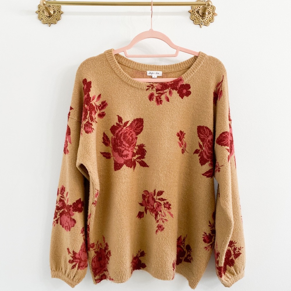 Skylar & Jade Floral Boho Tan Sweater